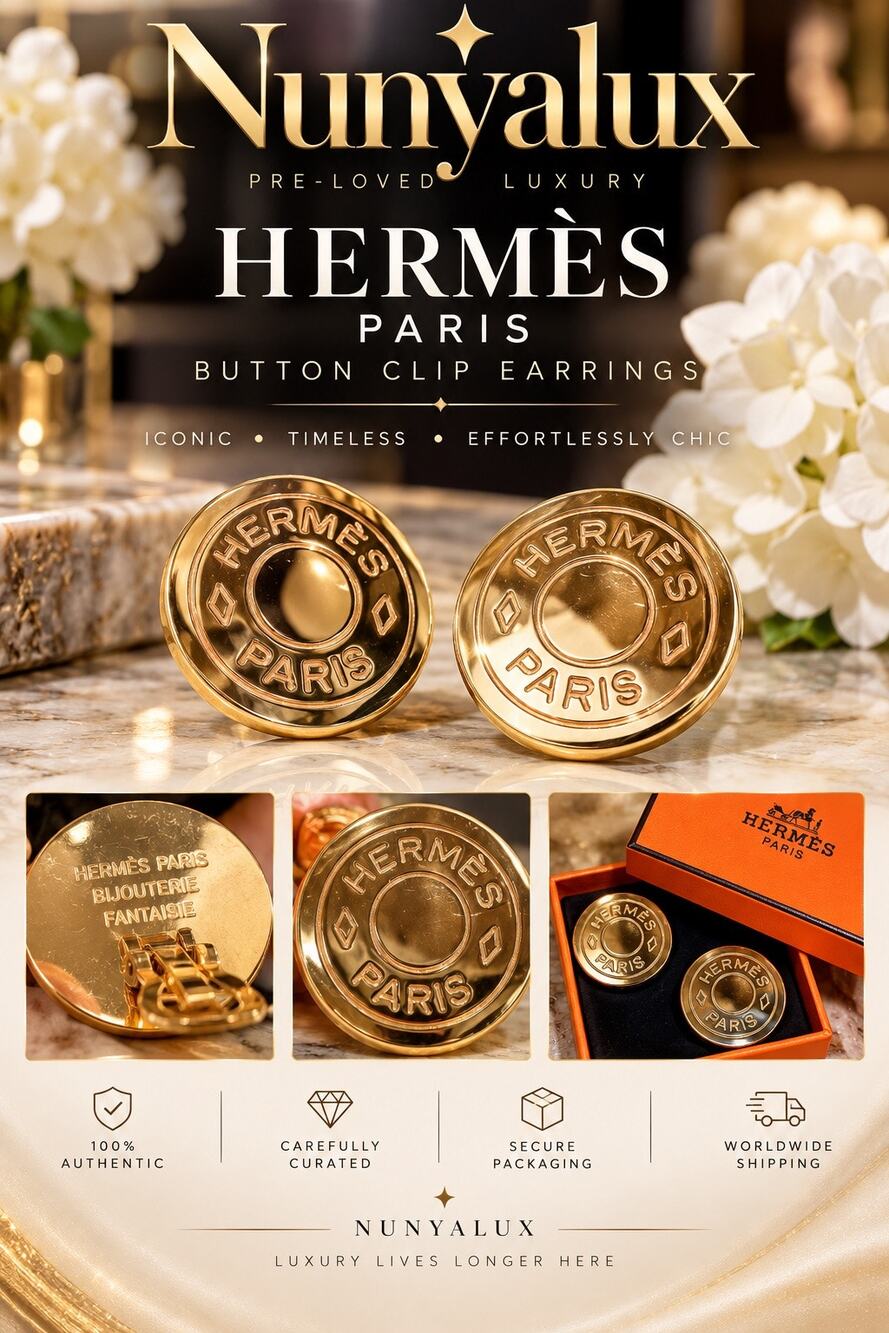 Hermés Gold Plated Clou de Selle Clip earrings W/ Box & COA